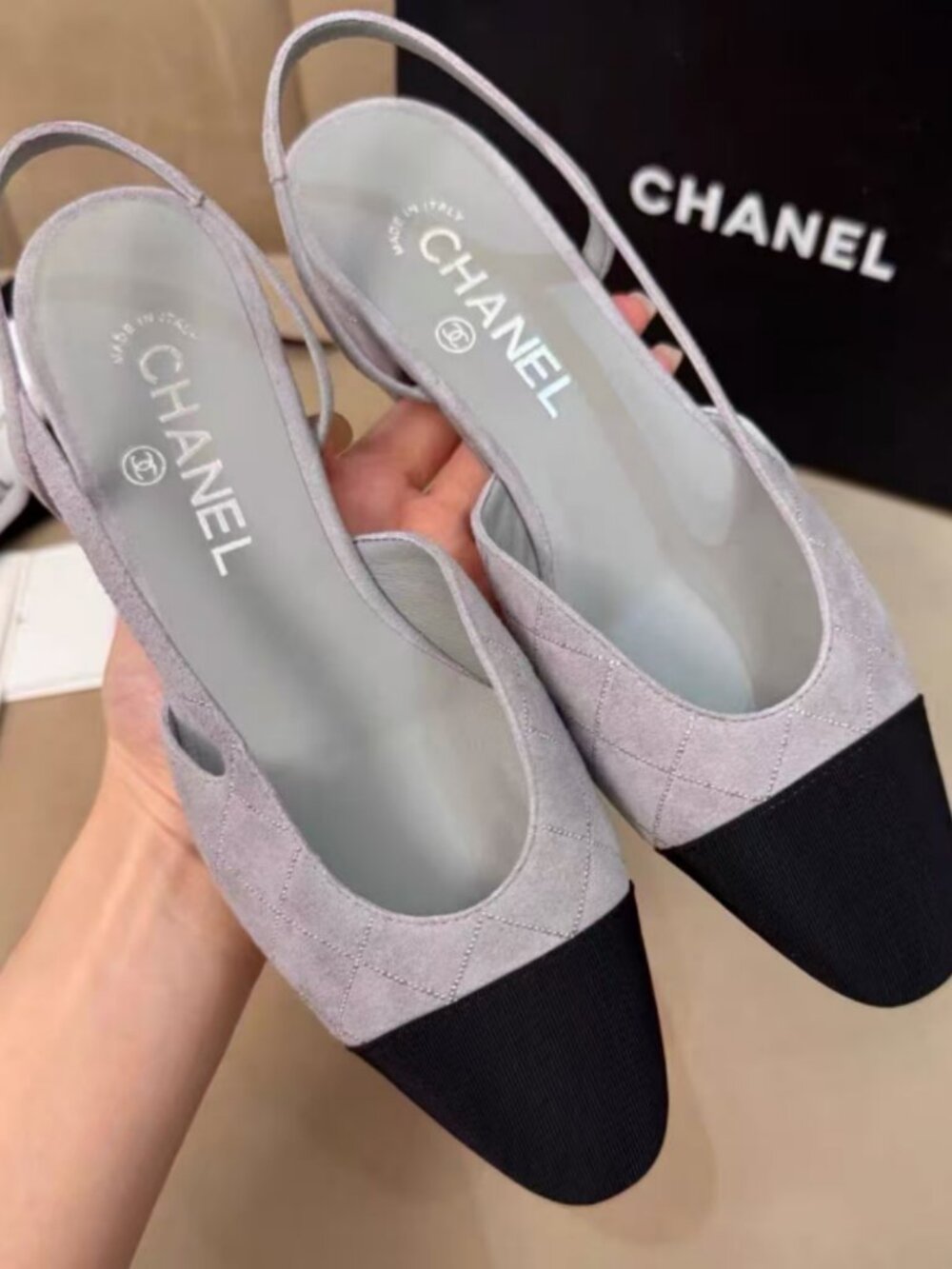 Chanel Two-Tone Suede Slingback Flats